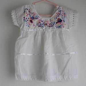 Carter's Girls Sz 0-6 M Baptism Shirt Tunic White Floral embroidery Christening